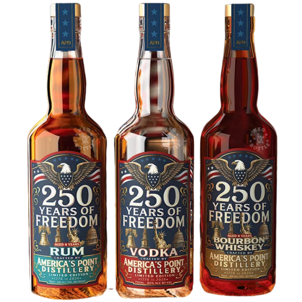 250 Years of Freedom Spirits Collection Combo Pack with Vodka Rum and Bourbon Whiskey 3 x 750mL limited edition bottles by America's Point Distillery.