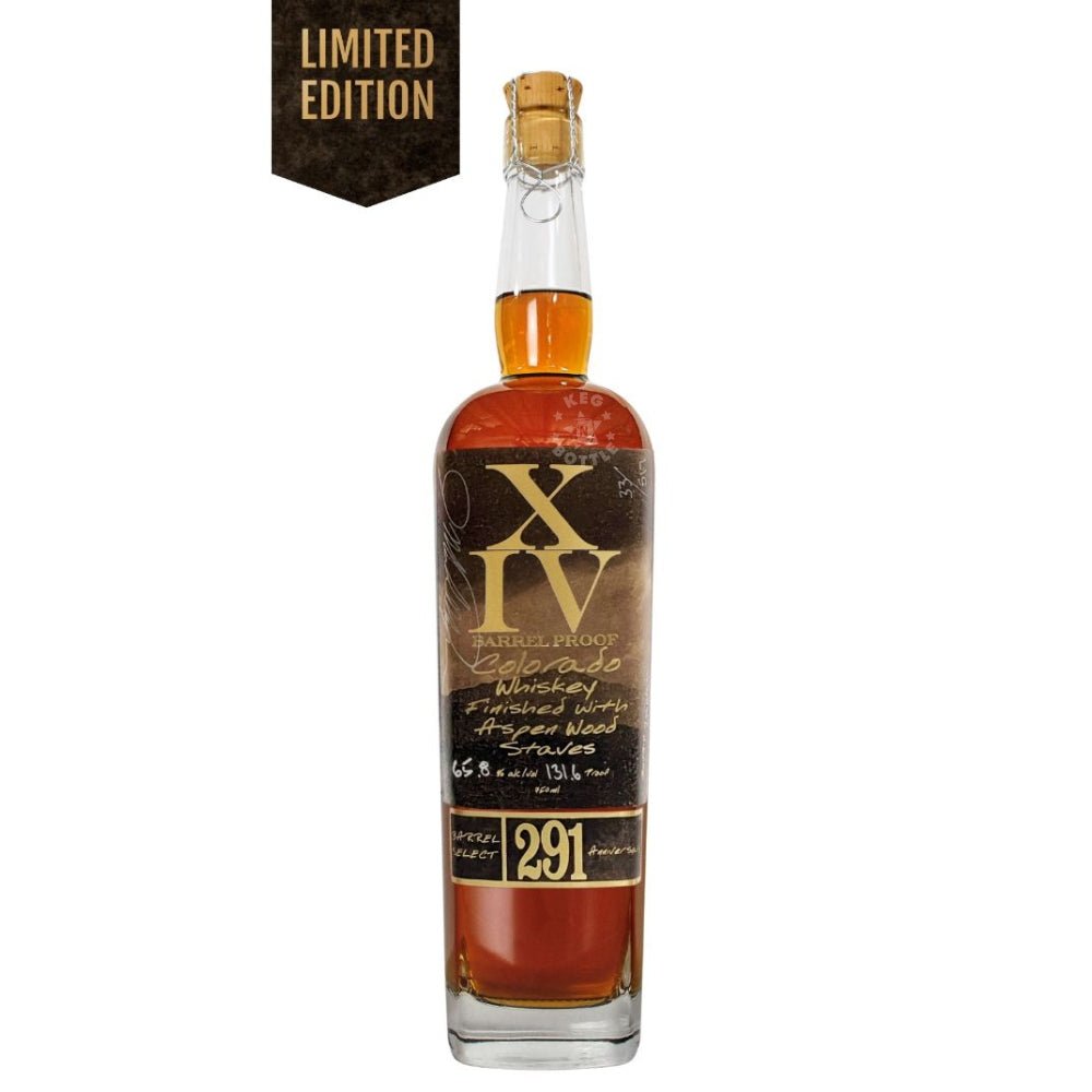 291 XIV Colorado Whiskey Barrel Proof 750mL bottle from Distillery 291 finished with Aspen wood staves.