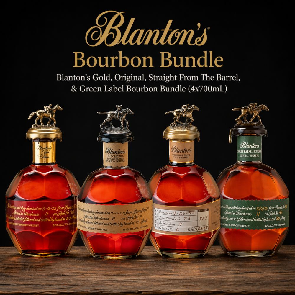 Blanton’s Gold, Original, Straight From The Barrel, & Green Label Bourbon Bundle