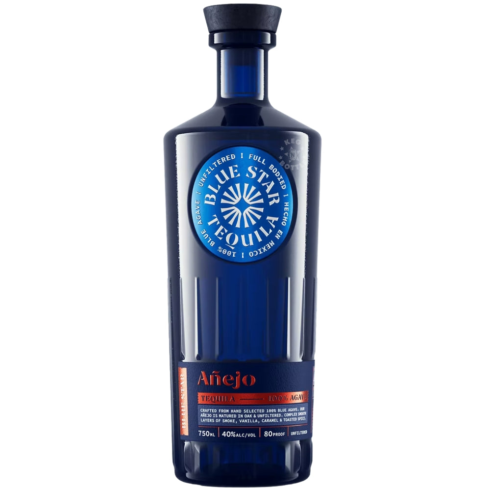 Blue Star Anejo 100% Blue Agave Tequila 750mL blue bottle