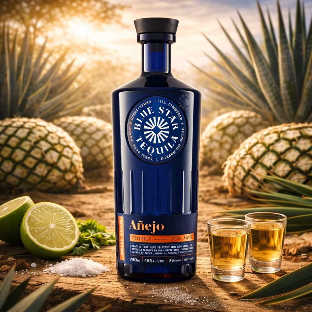 Blue Star Anejo 100% Blue Agave Tequila 750mL blue bottle 2