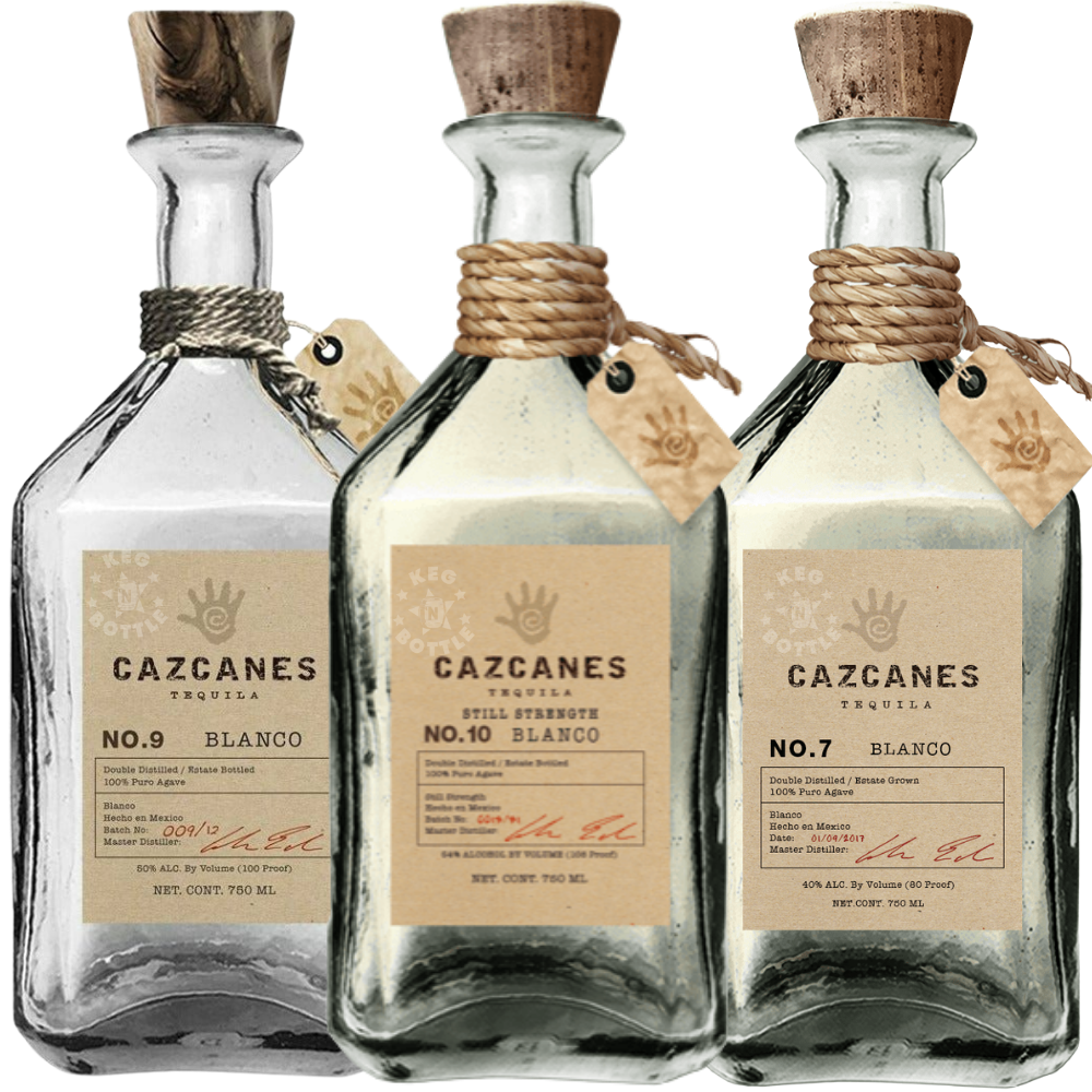 Cazcanes Blanco Collection Bundle featuring No. 7 Blanco, No. 9 Blanco, and No. 10 Still Strength Tequila bottles (3 x 750mL).