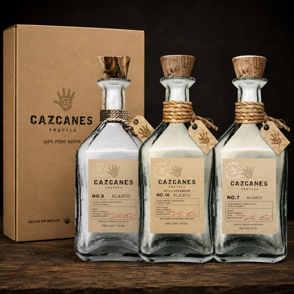 Cazcanes Blanco Collection Bundle featuring No. 7 Blanco, No. 9 Blanco, and No. 10 Still Strength Tequila bottles (3 x 750mL). 2