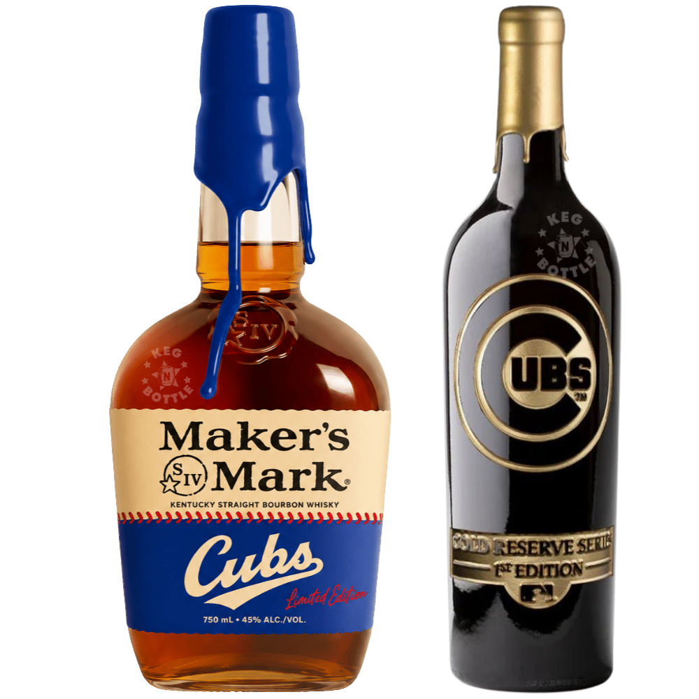 Chicago Cubs Collector's Combo Pack featuring Maker's Mark 2026 Chicago Cubs Edition Bourbon Whiskey and Chicago Cubs Gold Reserve Etched Cabernet Sauvignon Wine (2 x 750mL).