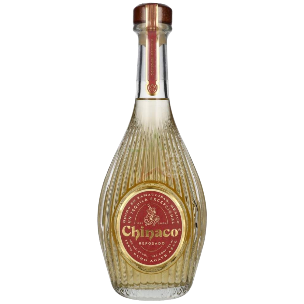 Chinaco Reposado Tequila 700mL bottle aged 11 months in French and English white oak Scotch barrels crafted from 100% Blue Weber Agave in Tamaulipas Mexico.