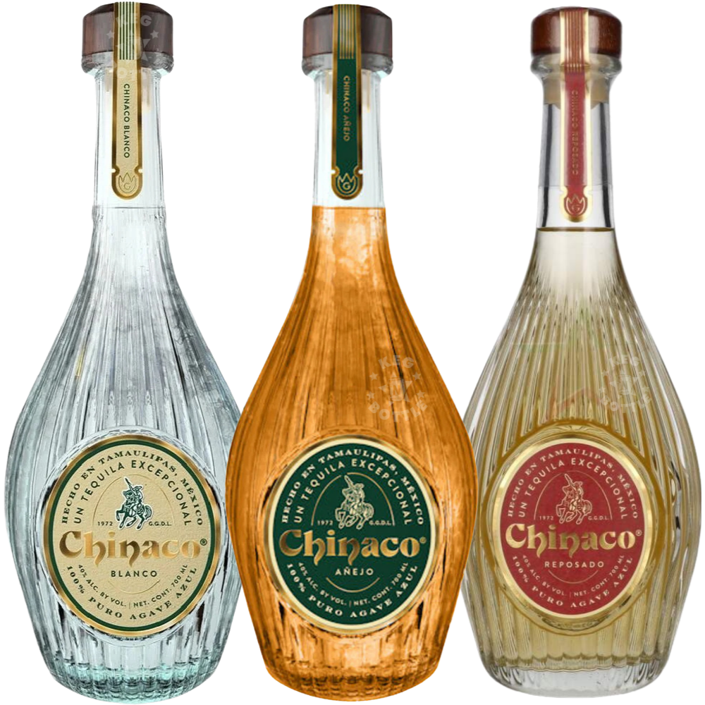 Chinaco Tequila Collection Bundle featuring Chinaco Blanco, Reposado, and Anejo Tequila 700mL bottles crafted from 100% Blue Weber Agave in Tamaulipas, Mexico.