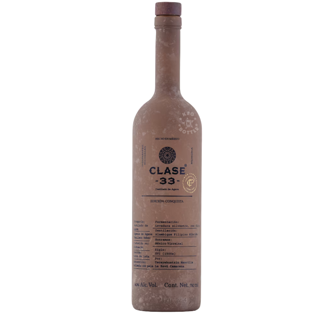 Clase 33 Conquista Blanco Agave Spirit 750mL bottle featuring traditional Mexican agave distillate crafted with historical production methods and wild yeast fermentation.