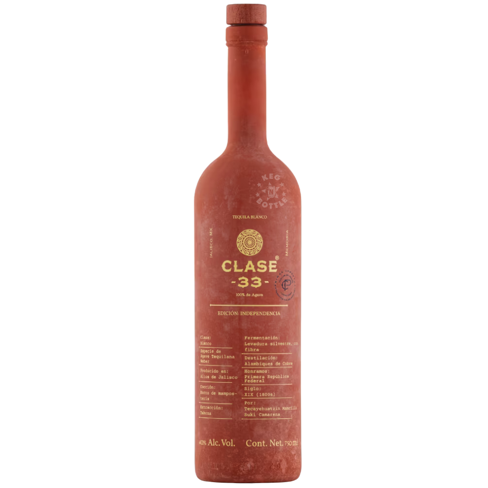 Clase 33 Independencia Blanco Tequila 750mL bottle crafted from 100% Blue Weber Agave using traditional tahona extraction and copper pot distillation in Jalisco, Mexico.