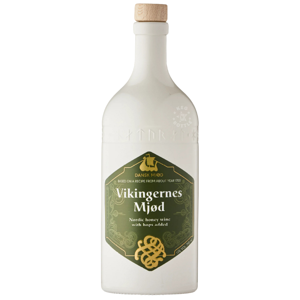 Dansk Mjød Vikingernes Mjød Nordic Honey Wine 750mL bottle crafted with hops.