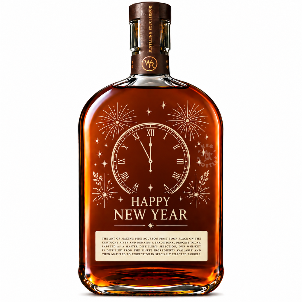 Engraved New Year Woodford Reserve Bourbon Whiskey 750mL featuring Countdown Clock designs.