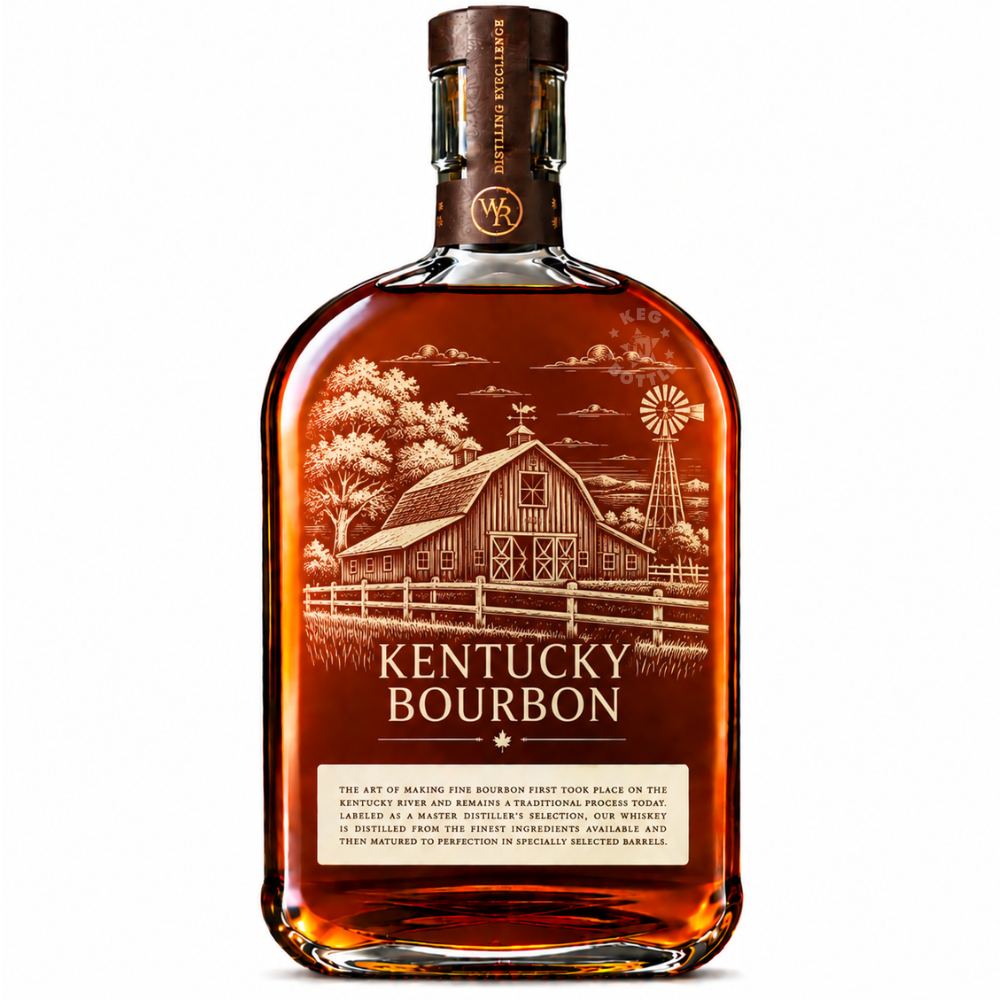 Engraved Thanksgiving Woodford Reserve Bourbon Whiskey 750mL featuring Farm & Barn engraving designs.