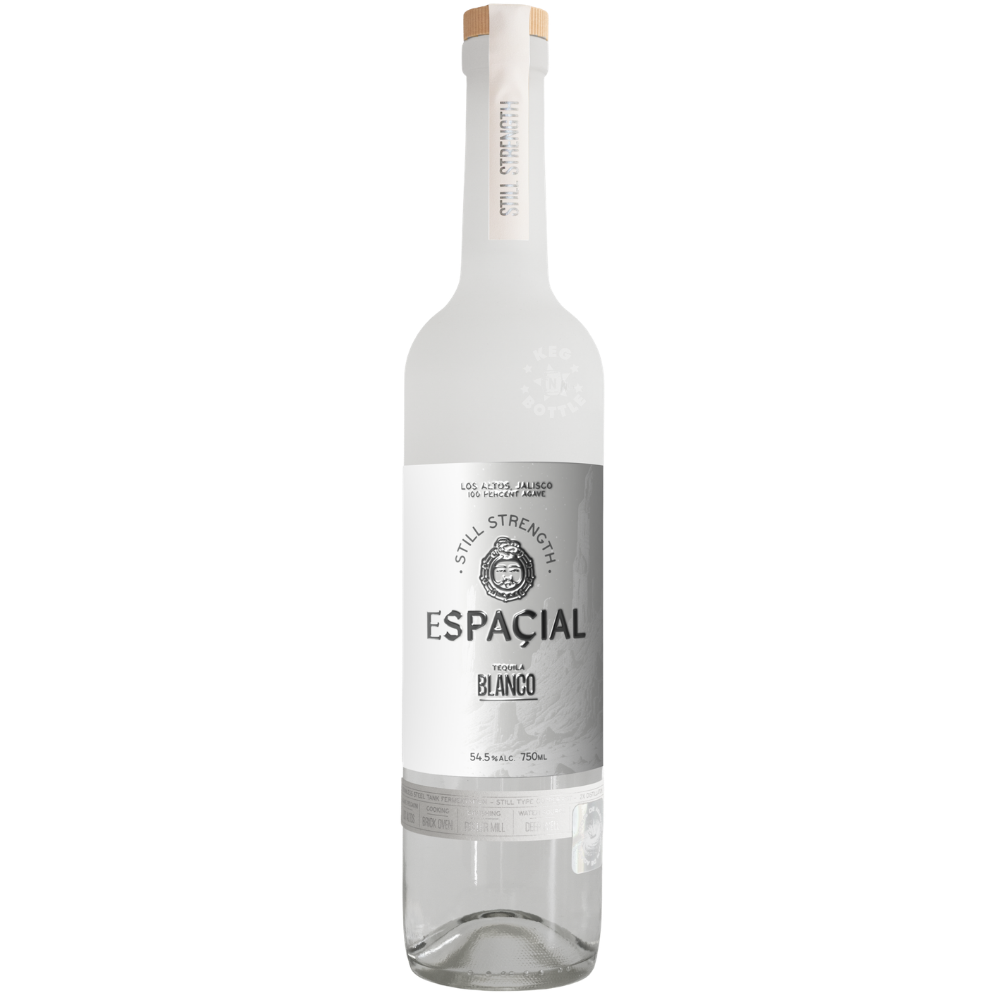 Espacial Still Strength Blanco Tequila 750mL bottle crafted from 100% agave in Los Altos, Jalisco and bottled at 54.5% ABV (109 proof).
