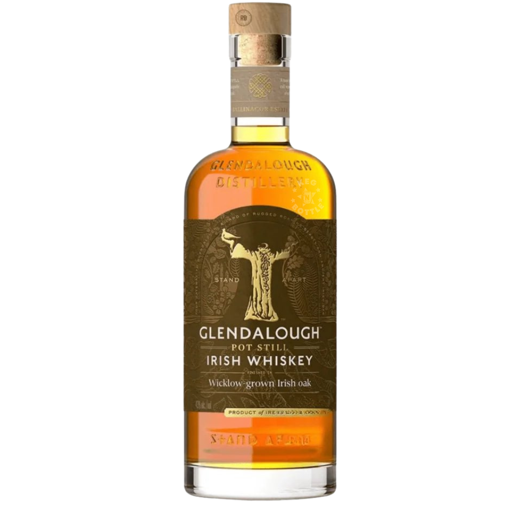 Glendalough Pot Still Wicklow Grown Irish Oak Whiskey 750mL bottle featuring an Irish oak cask finish.