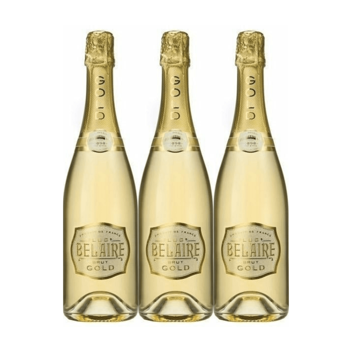 Luc Belaire Brut Gold Sparkling Wine 3-Pack featuring three 750mL gold bottles.