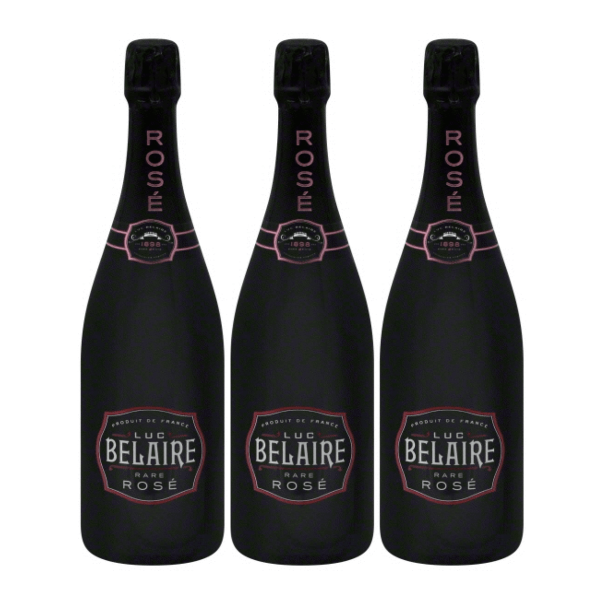 Luc Belaire Rare Rosé 3-Pack featuring three 750mL bottles of French rosé sparkling wine.