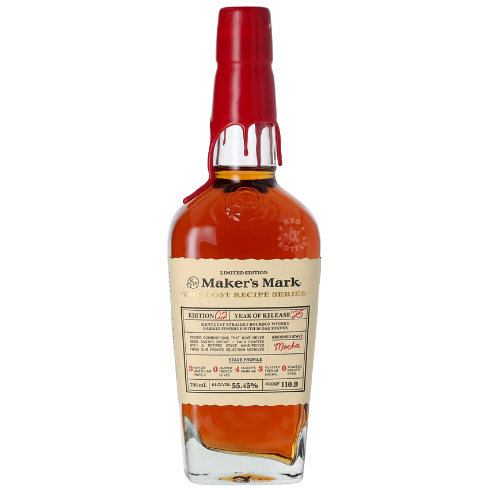Maker's Mark The Lost Recipe Series Edition 02 2025 Kentucky Straight Bourbon Whiskey 700mL bottle featuring amber whiskey, cream label, and signature red wax seal.