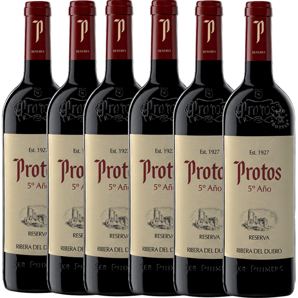 Protos 5º Año Reserva Ribera del Duero Spanish red wine 750mL bottle. - 6 Pack