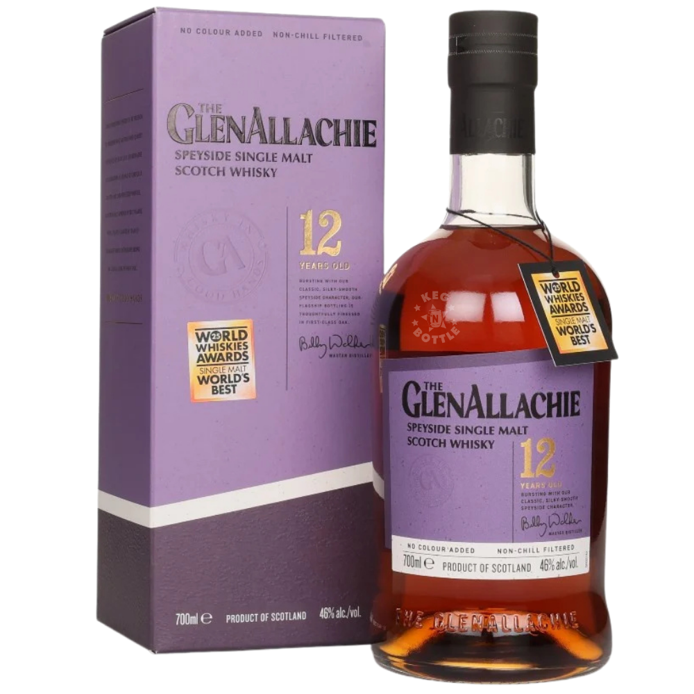 The GlenAllachie 12 Year Old Speyside Single Malt Scotch Whisky 700mL bottle with gift box.