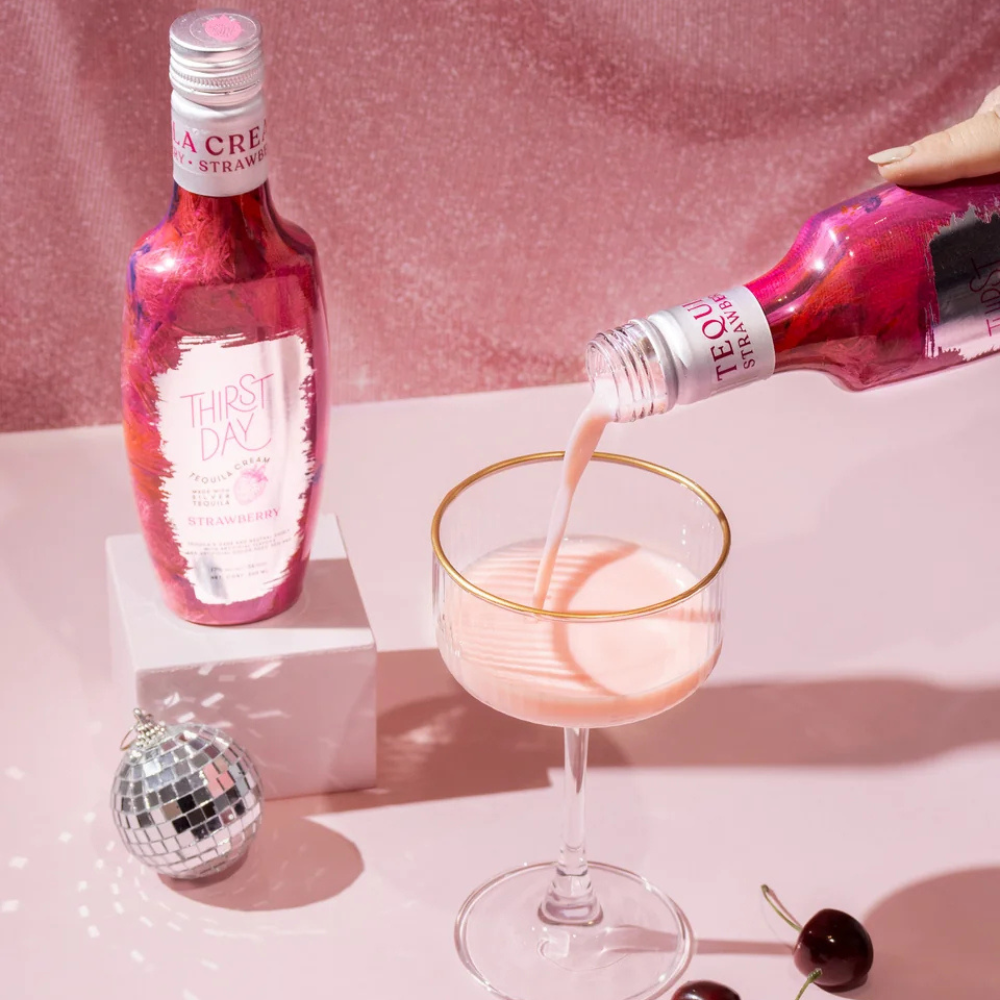 Thirst Day Strawberry Tequila Cream 750mL bottle crafted with premium Tequila Blanco, fresh dairy cream, and natural strawberry flavor. 2