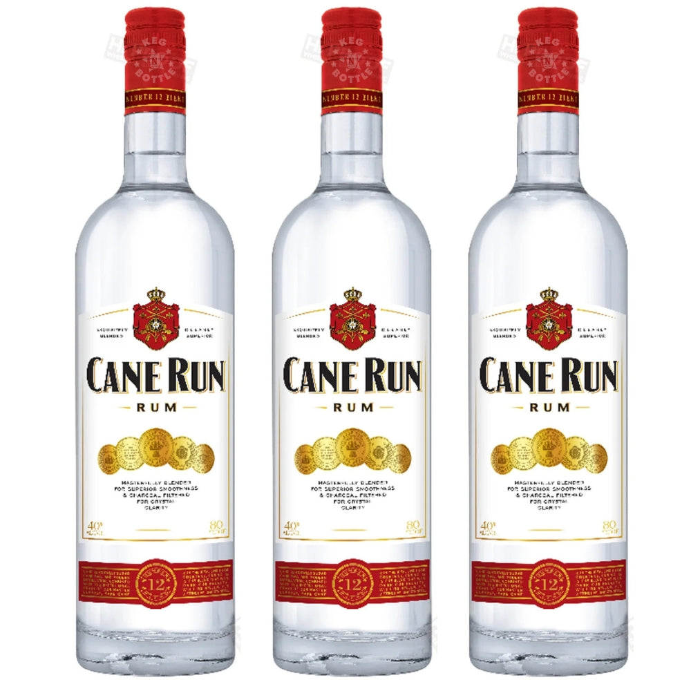 Three bottles of Cane Run Estate White Trinidad Rum 750ml displayed as a combo pack