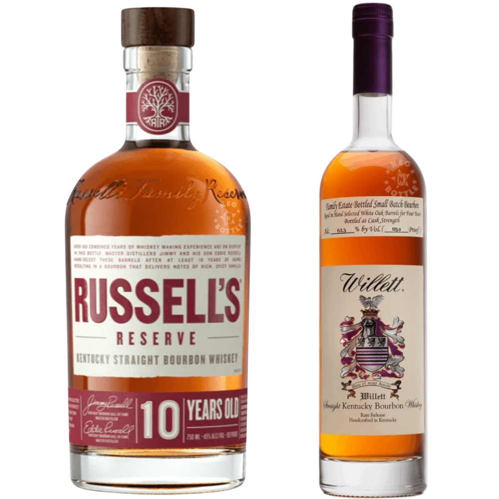 Value Bourbon Bundle 2x750mL featuring Russell’s Reserve 10 Year Kentucky Straight Bourbon Whiskey and Willett Family Estate 4 Year Rye Whiskey.