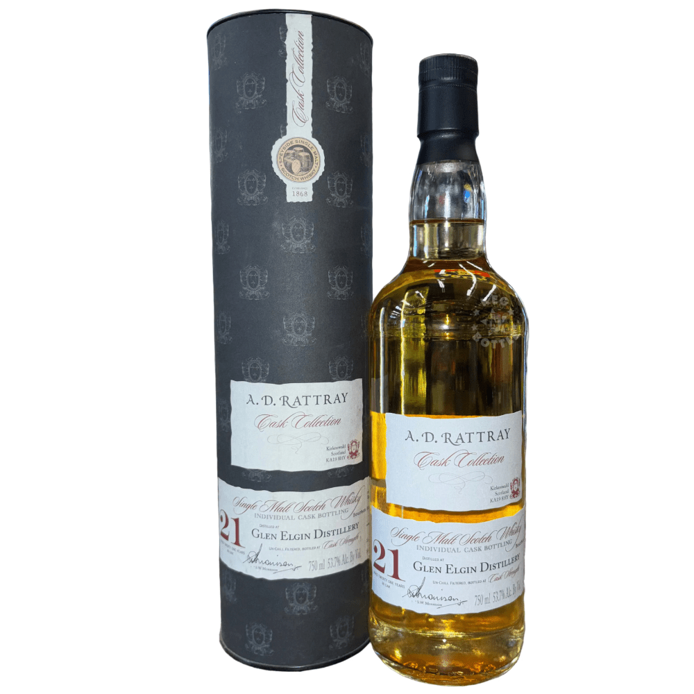A D Rattray Glen Elgin 21 Year Old 1995 Cask Collection single malt Scotch whisky bottle with tube Speyside Scotland