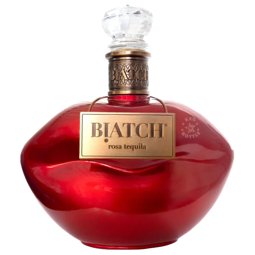 Biatch Special Edition Rosa Premium Tequila in rose-gold lips bottle