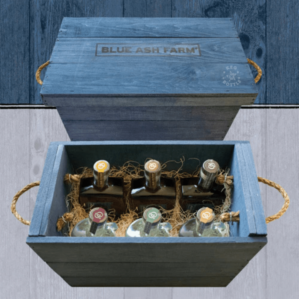 Blue Ash Farm Blue Wood Gift Box Variety Pack with six handcrafted spirits in a premium wooden crate - 1