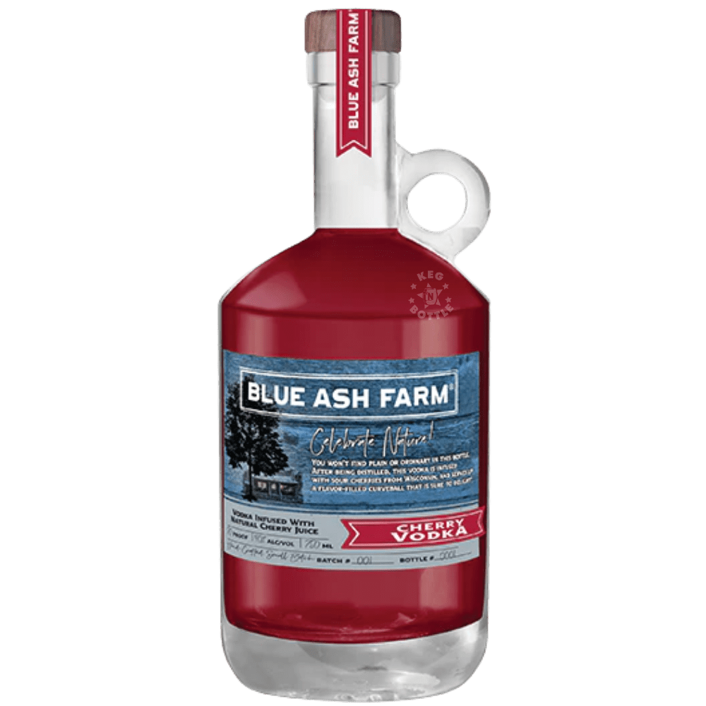 Blue Ash Farm Cherry Vodka 750ml bottle with red cherry-infused vodka and farm-style label