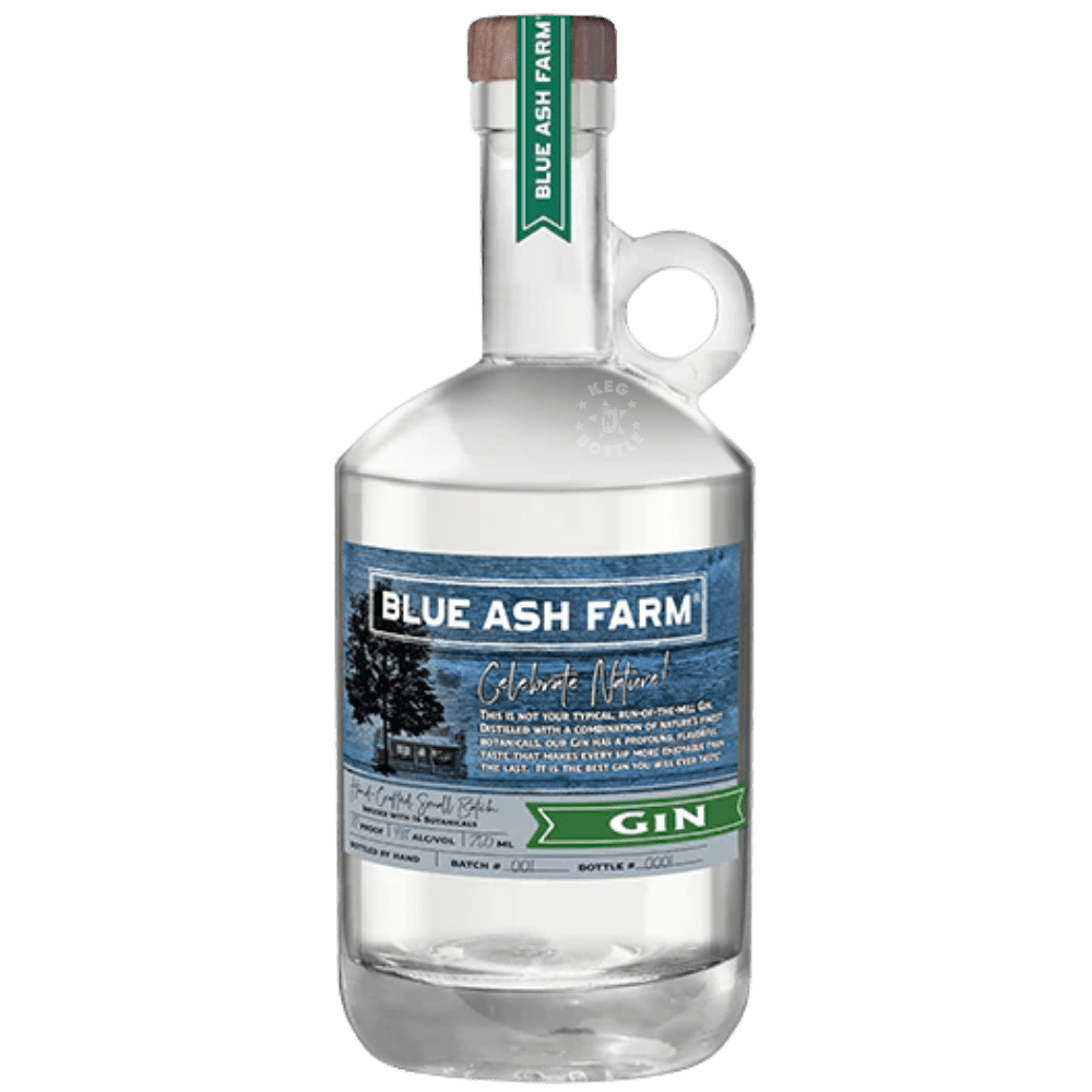 Blue Ash Farm Gin 750ml bottle with botanical gin and green label accents