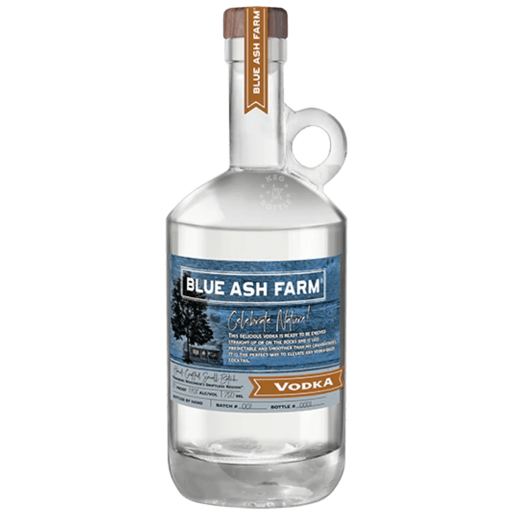 Blue Ash Farm Vodka 750ml bottle with clean handcrafted vodka and blue label accents
