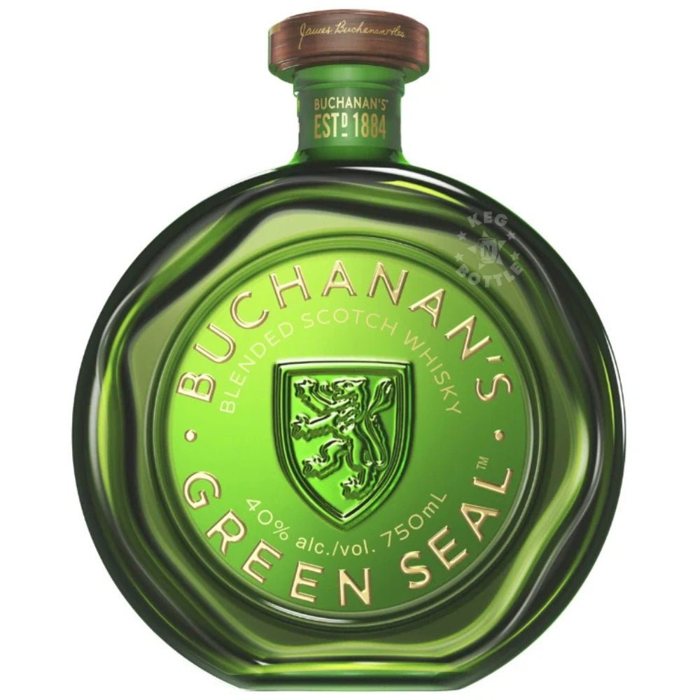 Buchanan’s Green Seal Blended Scotch Whisky bottle (750 ml) – green decanter with gold lettering