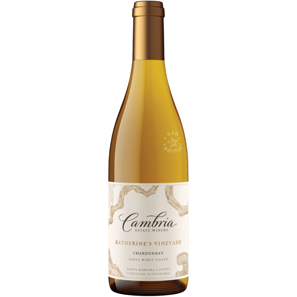 Bottle of Cambria Katherine’s Vineyard Chardonnay from Santa Maria Valley with cream-colored elegant label