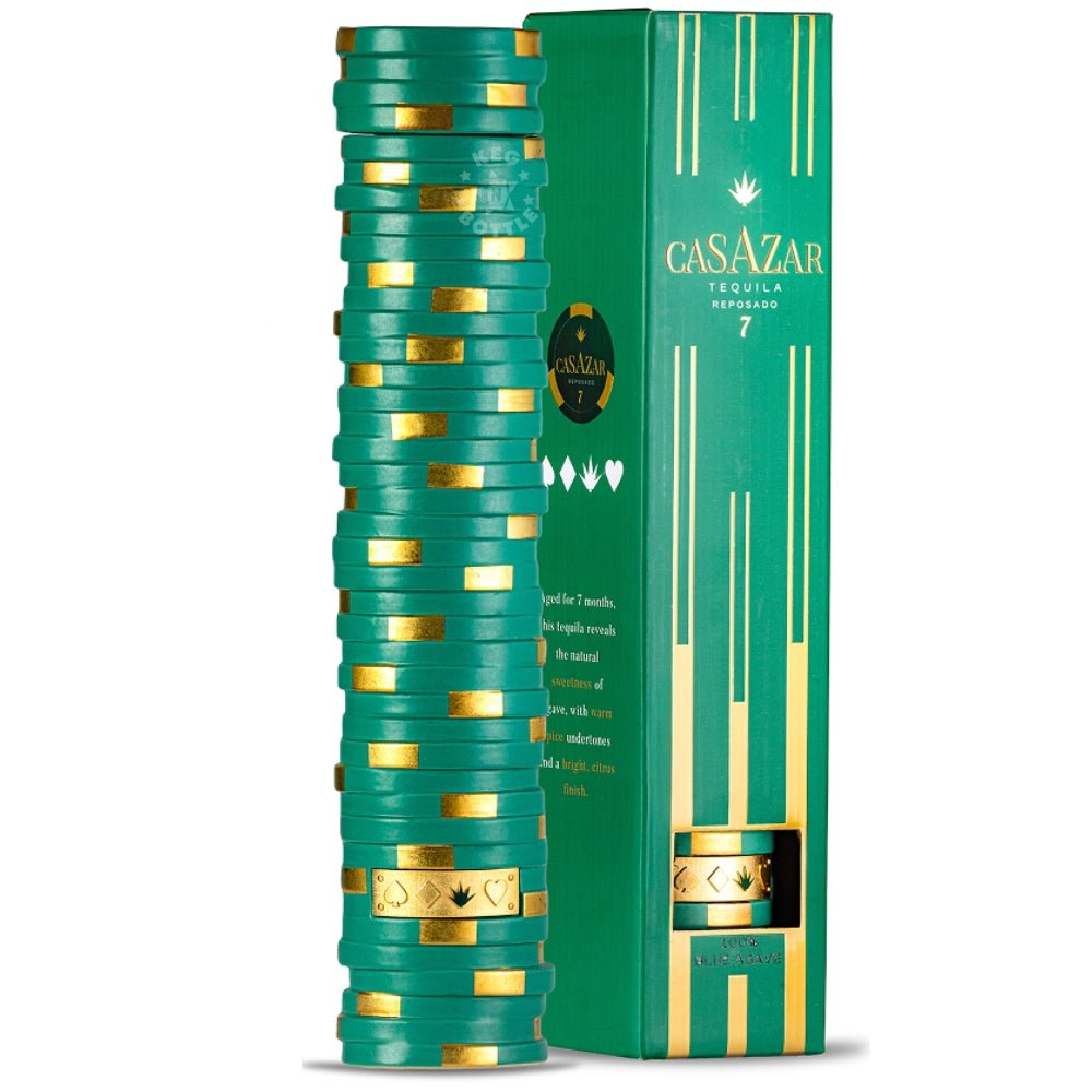 CasAzar Tequila Reposado 7 premium tequila bottle with green and gold design