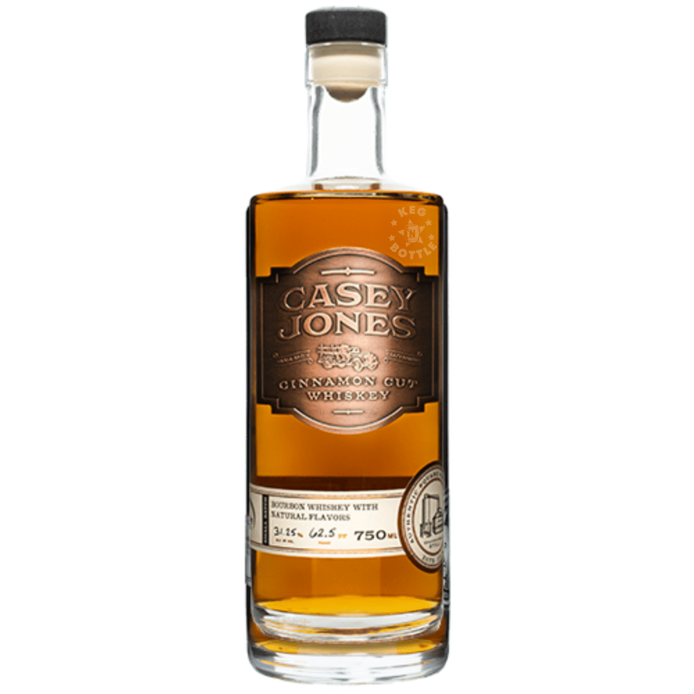 Casey Jones Distillery Cinnamon Cut Bourbon Whiskey 750mL bottle featuring an embossed copper-colored label and amber whiskey.