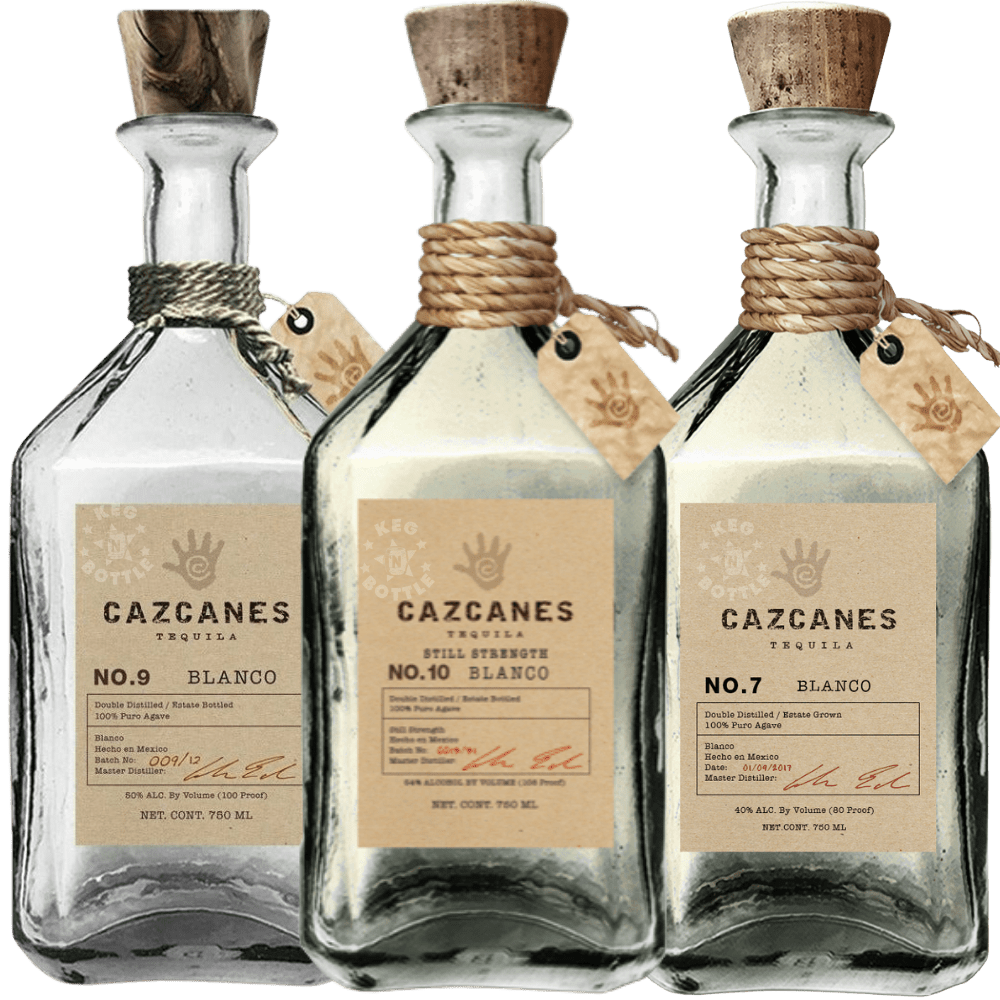 Cazcanes Blanco Collection Bundle featuring No. 7 Blanco, No. 9 Blanco, and No. 10 Still Strength Tequila bottles (3 x 750mL).