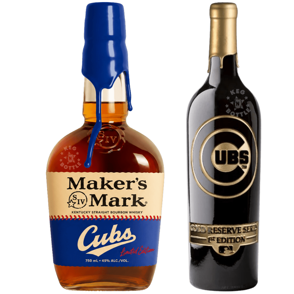 Chicago Cubs Collector's Combo Pack featuring Maker's Mark 2026 Chicago Cubs Edition Bourbon Whiskey and Chicago Cubs Gold Reserve Etched Cabernet Sauvignon Wine (2 x 750mL).
