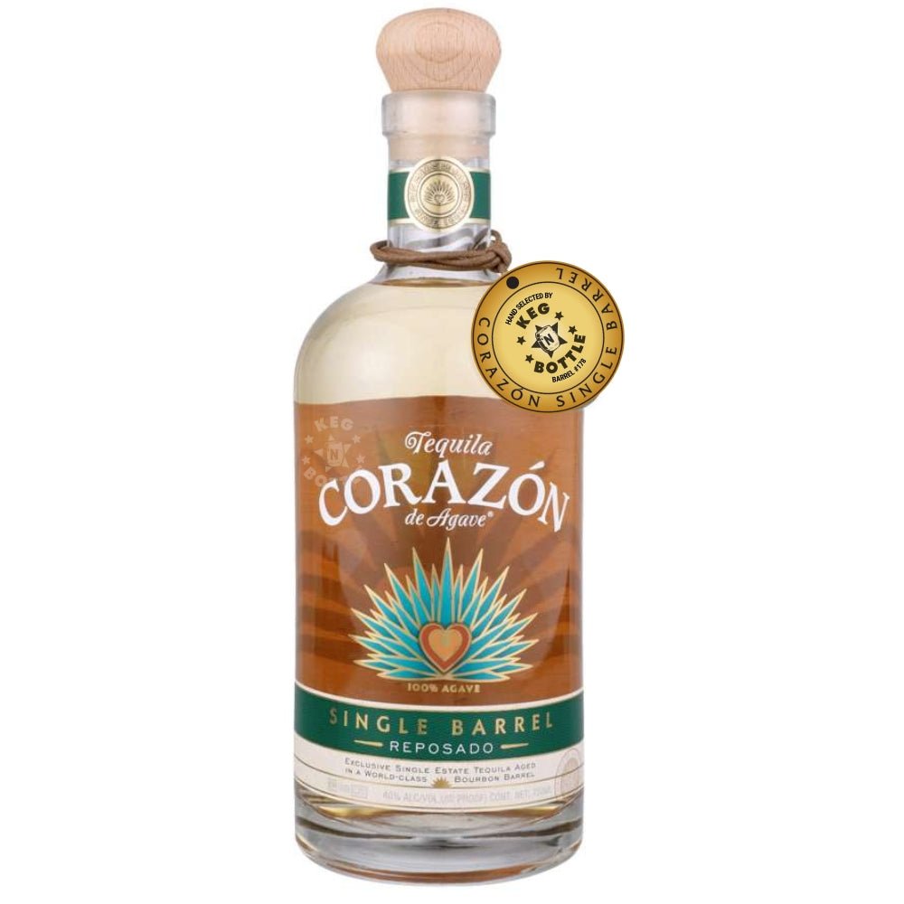 Corazón Single Barrel Reposado Tequila Bottle with Custom Keg N Bottle Medallion