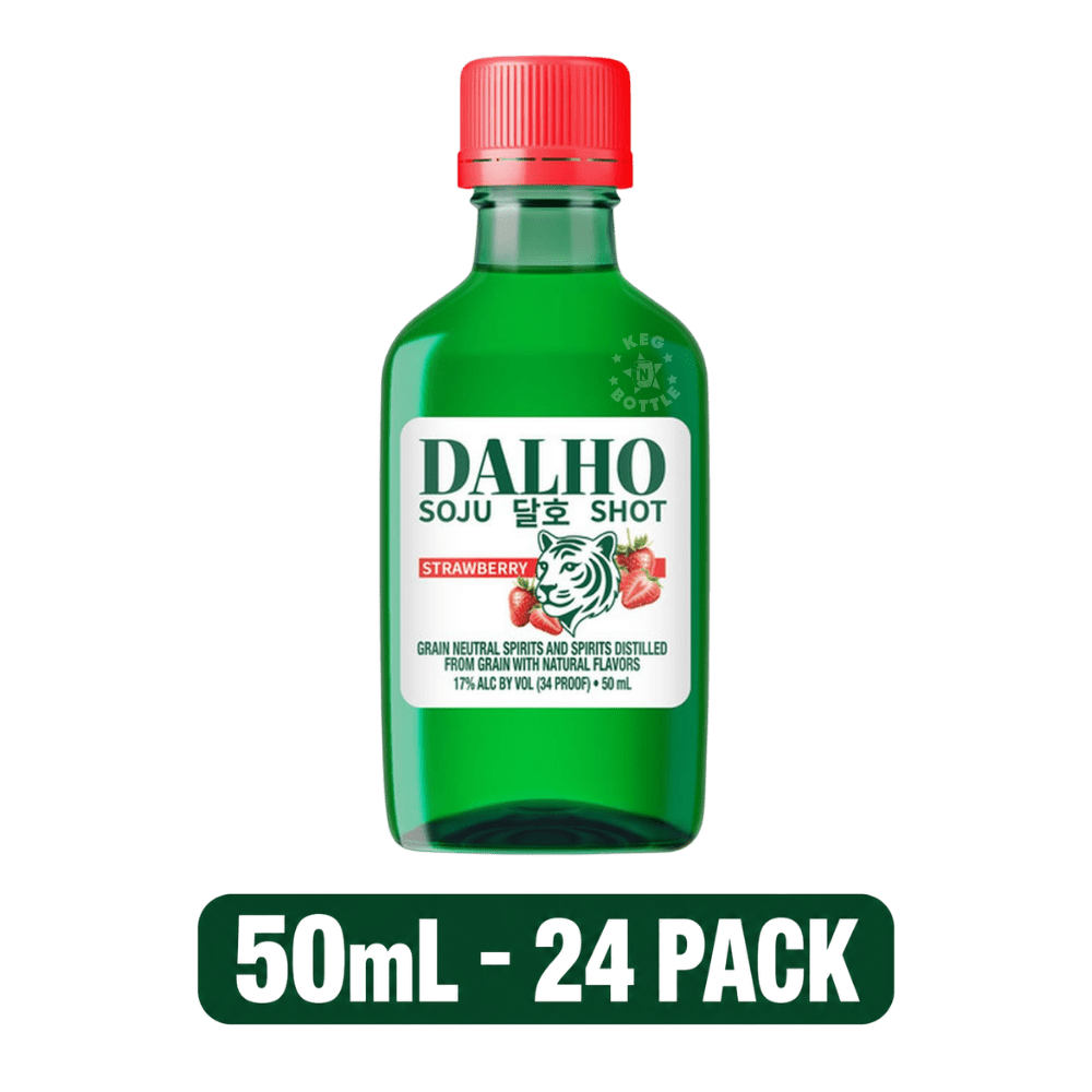 Dalho Strawberry Soju Shot 24-Pack featuring 24 individual 50mL mini bottles of strawberry flavored soju. 2