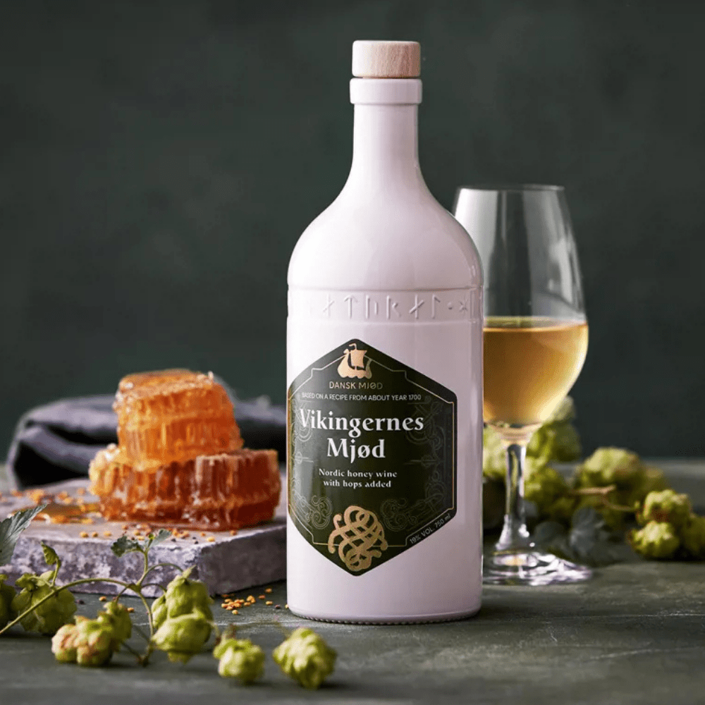 Dansk Mjød Vikingernes Mjød Nordic Honey Wine 750mL bottle crafted with hops. 2