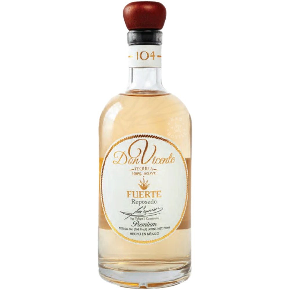 Don Vicente Fuerte Reposado Tequila 750 ml bottle – premium 100% agave tequila from Mexico, 104 proof.