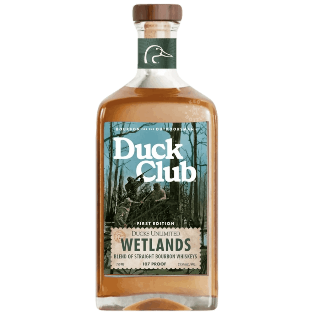 Duck Club Wetlands First Edition 7 Year Old Straight Bourbon Whiskey 750mL bottle, limited-edition 107-proof bourbon created in partnership with Ducks Unlimited.