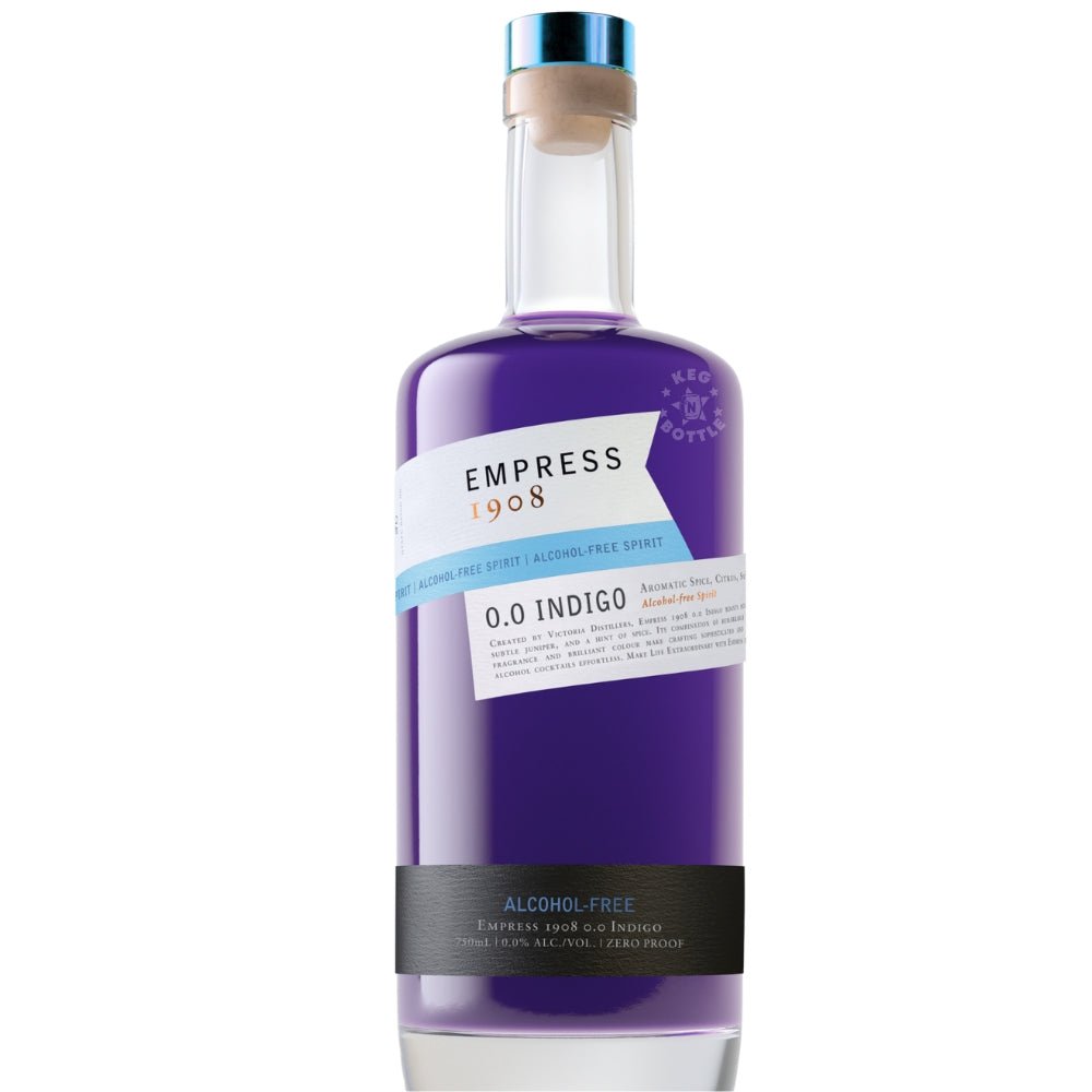 Empress 1908 0.0 Indigo alcohol-free spirit bottle with indigo purple hue 750 ml