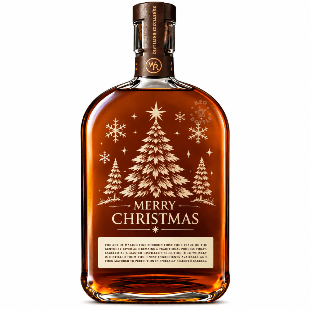 Engraved Christmas Woodford Reserve Bourbon Whiskey 750mL featuring Christmas Tree engraving designs.