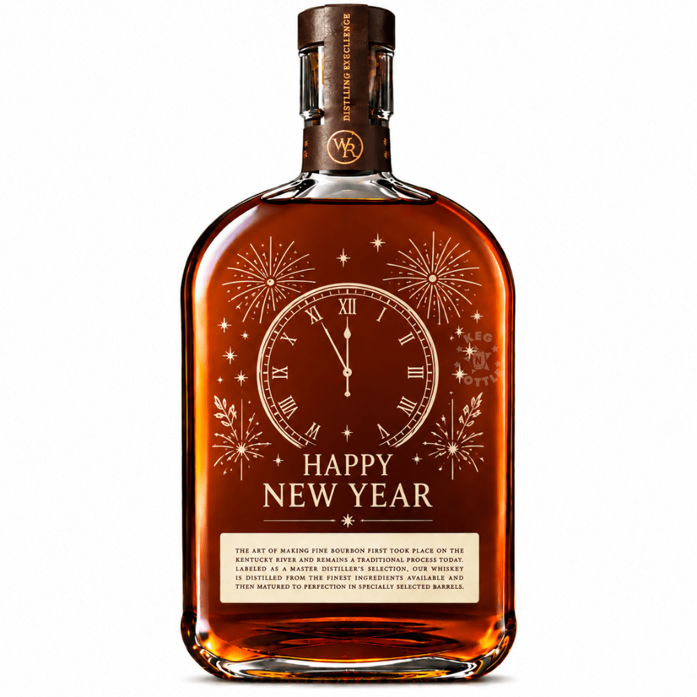 Engraved New Year Woodford Reserve Bourbon Whiskey 750mL featuring Countdown Clock designs.