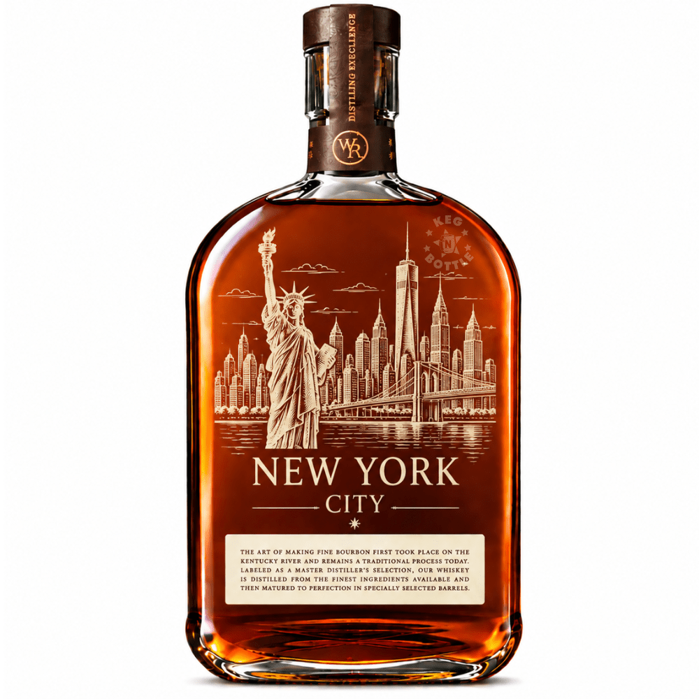 Engraved New Year Woodford Reserve Bourbon Whiskey 750mL featuring New York Skyline designs.