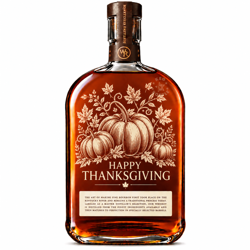 Engraved Thanksgiving Woodford Reserve Bourbon Whiskey 750mL featuring Pumpkins engraving designs.