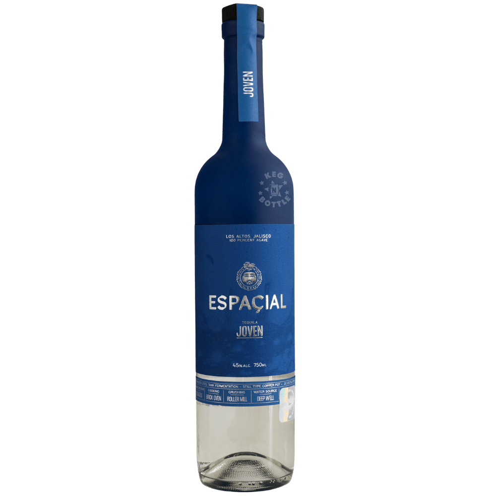 Espacial Joven Tequila 750mL bottle crafted from 100% agave in Los Altos, Jalisco, distilled in copper pot stills and bottled at 45% ABV.