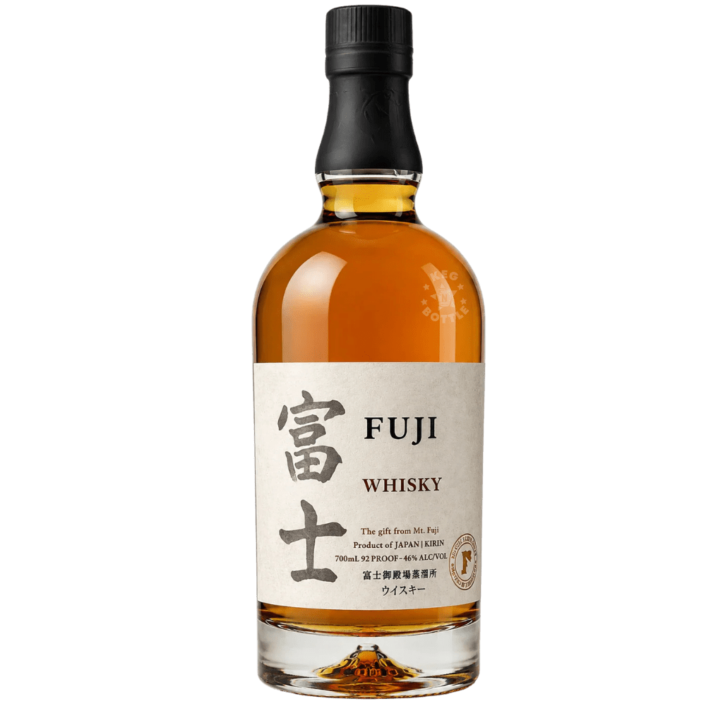Fuji Japanese Whisky 700mL bottle featuring golden amber whisky, a cream label with Japanese characters, and black bottle closure.