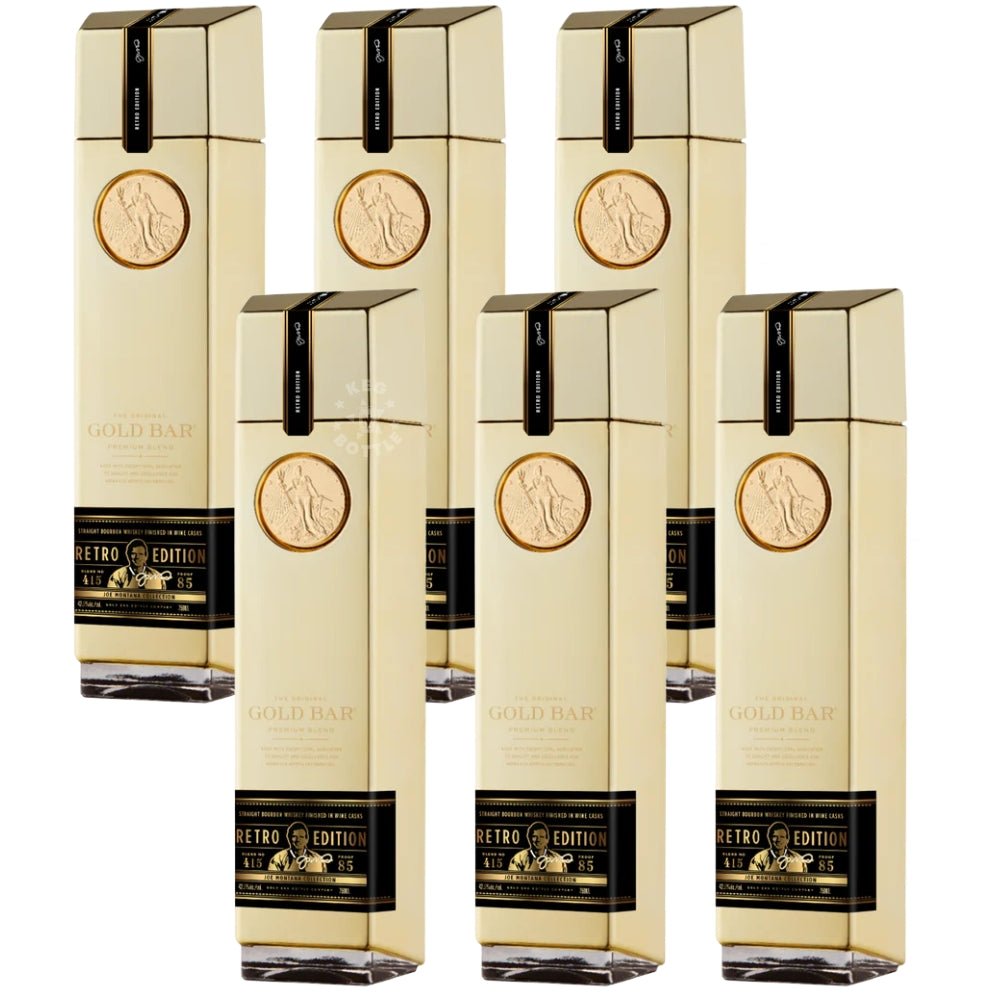 Six bottles of Gold Bar Whiskey Retro Edition Joe Montana Collection – limited edition 85-proof bourbon